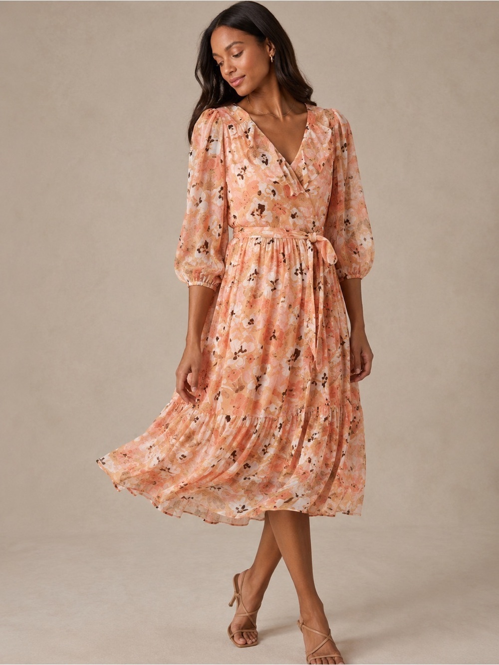 Karl Lagerfeld Paris Floral Chiffon V-Neck Midi Dress Size 2 NWOT